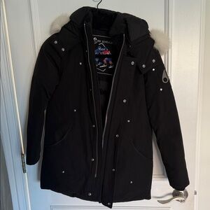 Moose Knuckles Black Puffer Jacket with Fur Trim